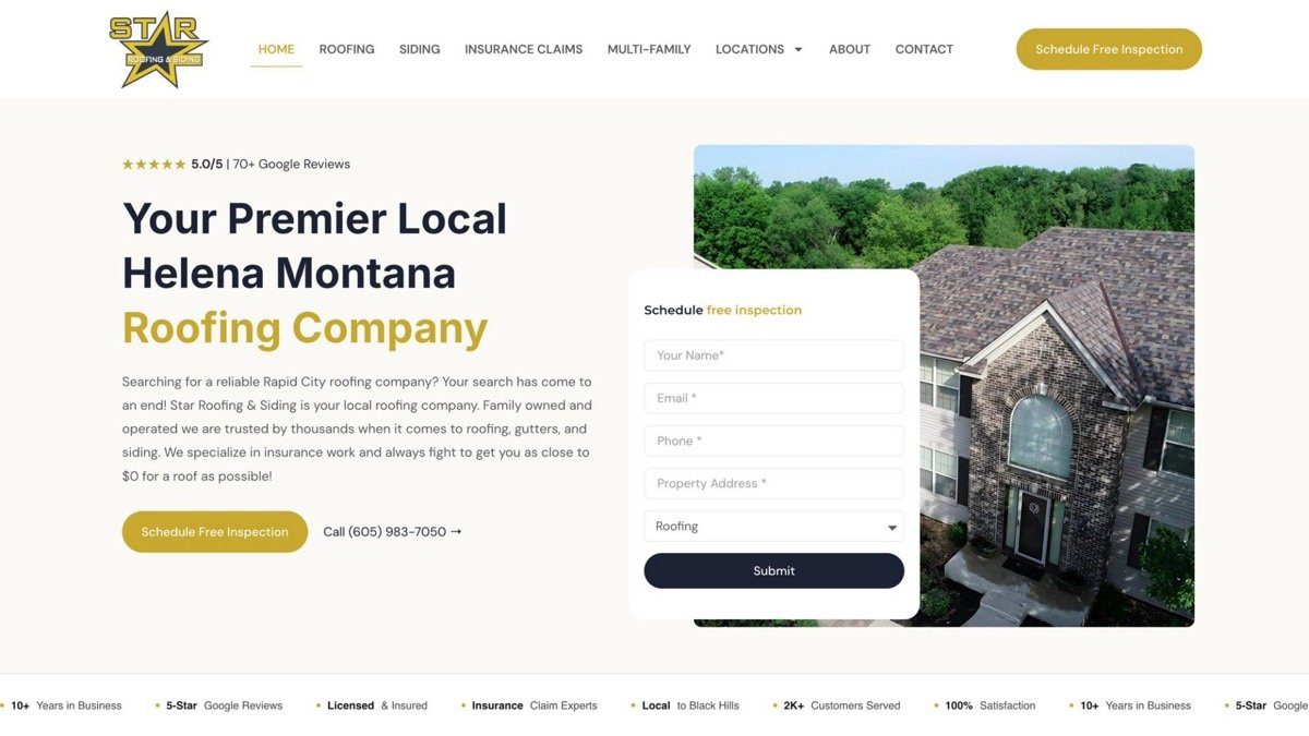 Star Roofing & Siding website